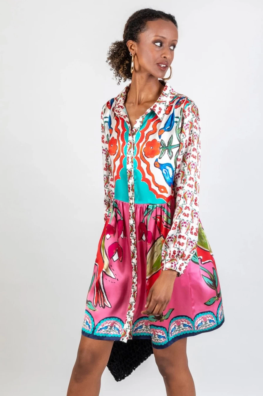 Jessica Russell Flint Women's Short Sleeve Shirt Dress - Soul Birds Print Casual Summer Style