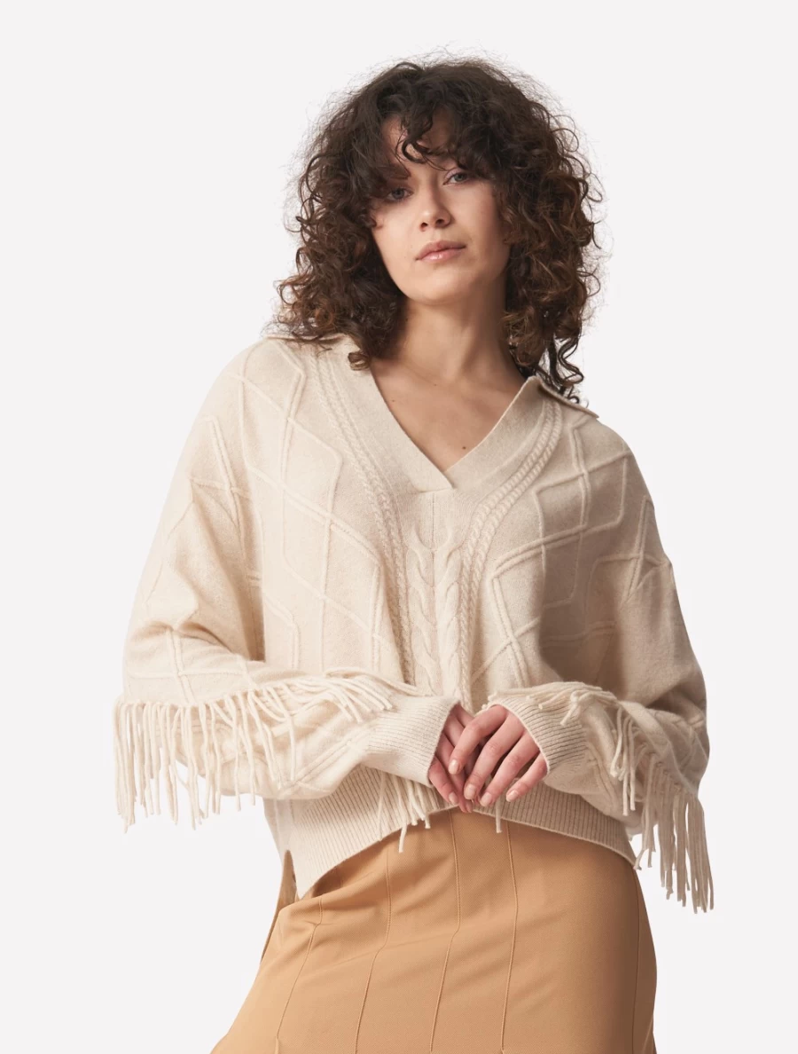 Brodie Women's Eliza Cable Knit Polo Shirt in Antique White