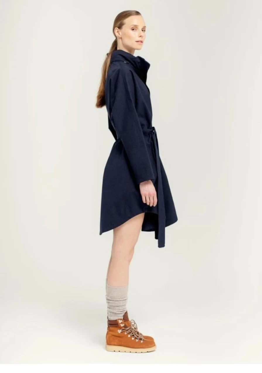BRGN Women's Bris Water-Resistant Poncho Coat in Dark Navy - Lightweight Travel Raincoat