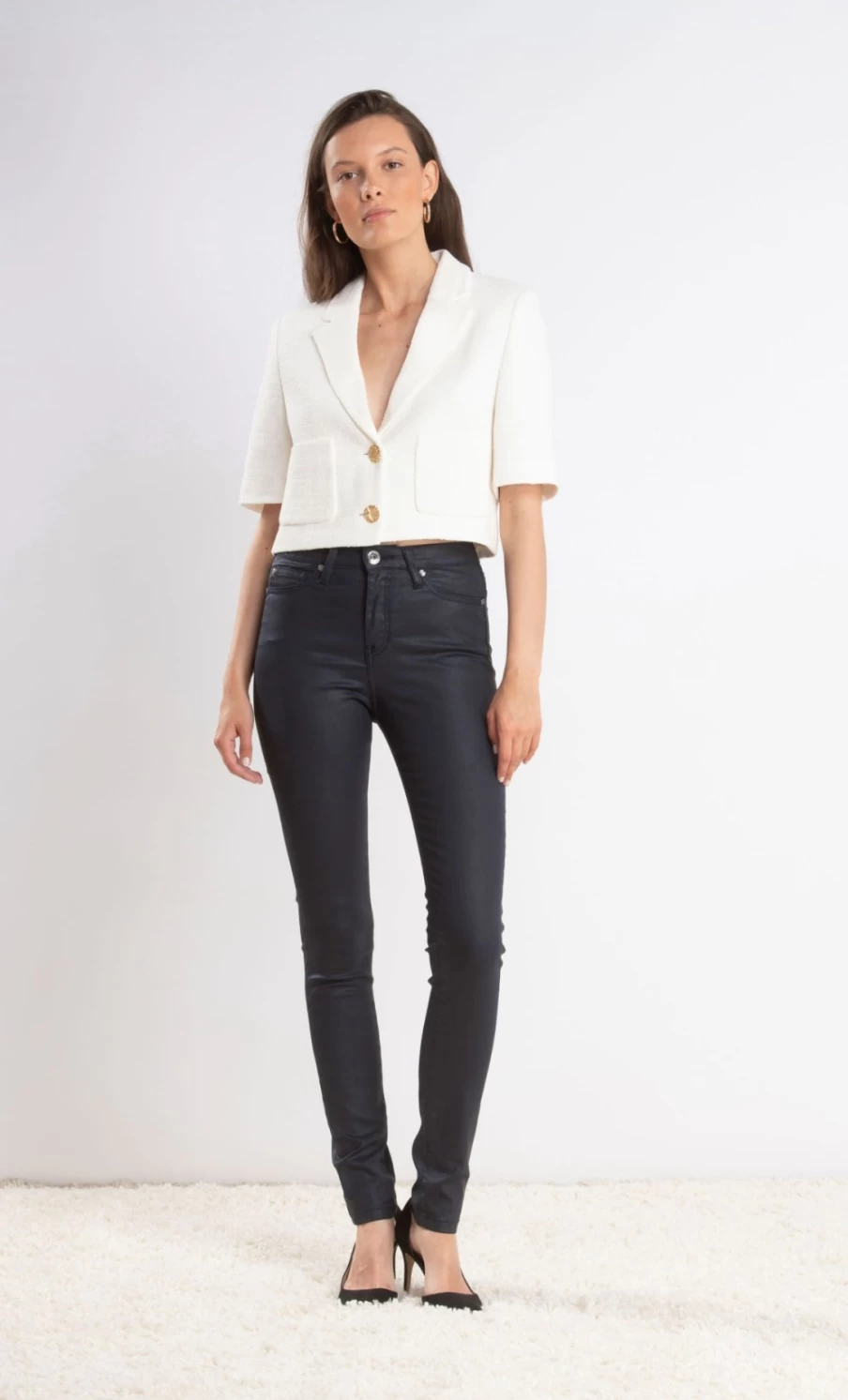 Denim Studio Women's Claire Wax Sateen Navy High-Quality Stretch Denim Pants