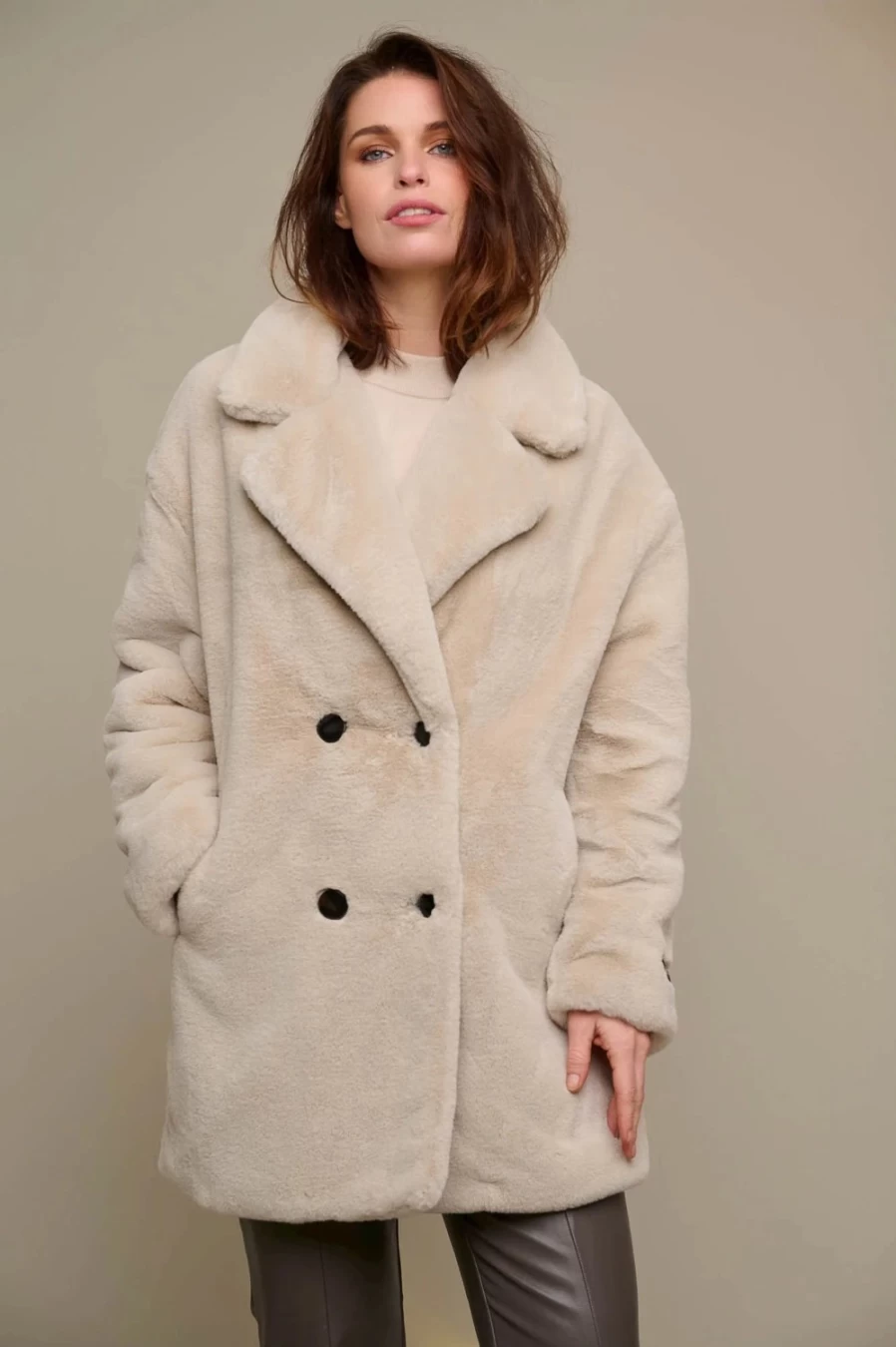 Rino & Pelle Women's Jeanette Double Breasted Coat in Stone Color