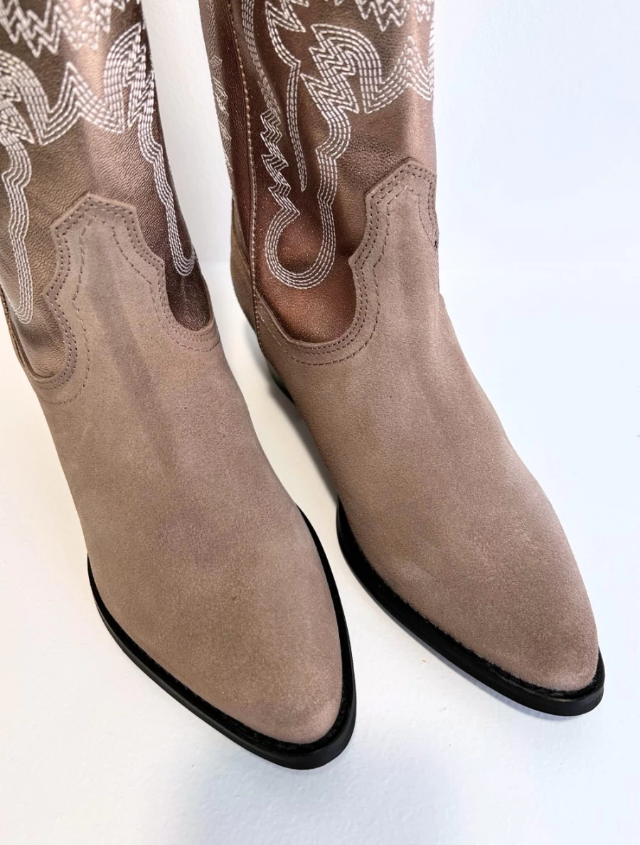DWRS Women's Tulsa Western Boot in Beige and Smoke - Stylish Cowgirl Ankle Boots