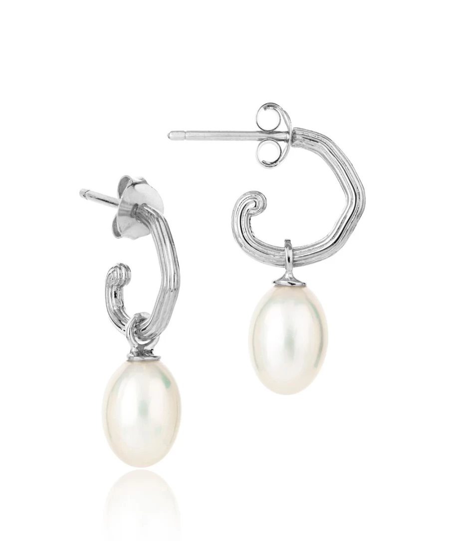 Claudia Bradby Women's Medium Unita Organic Pearl Hoop Earrings in Silver