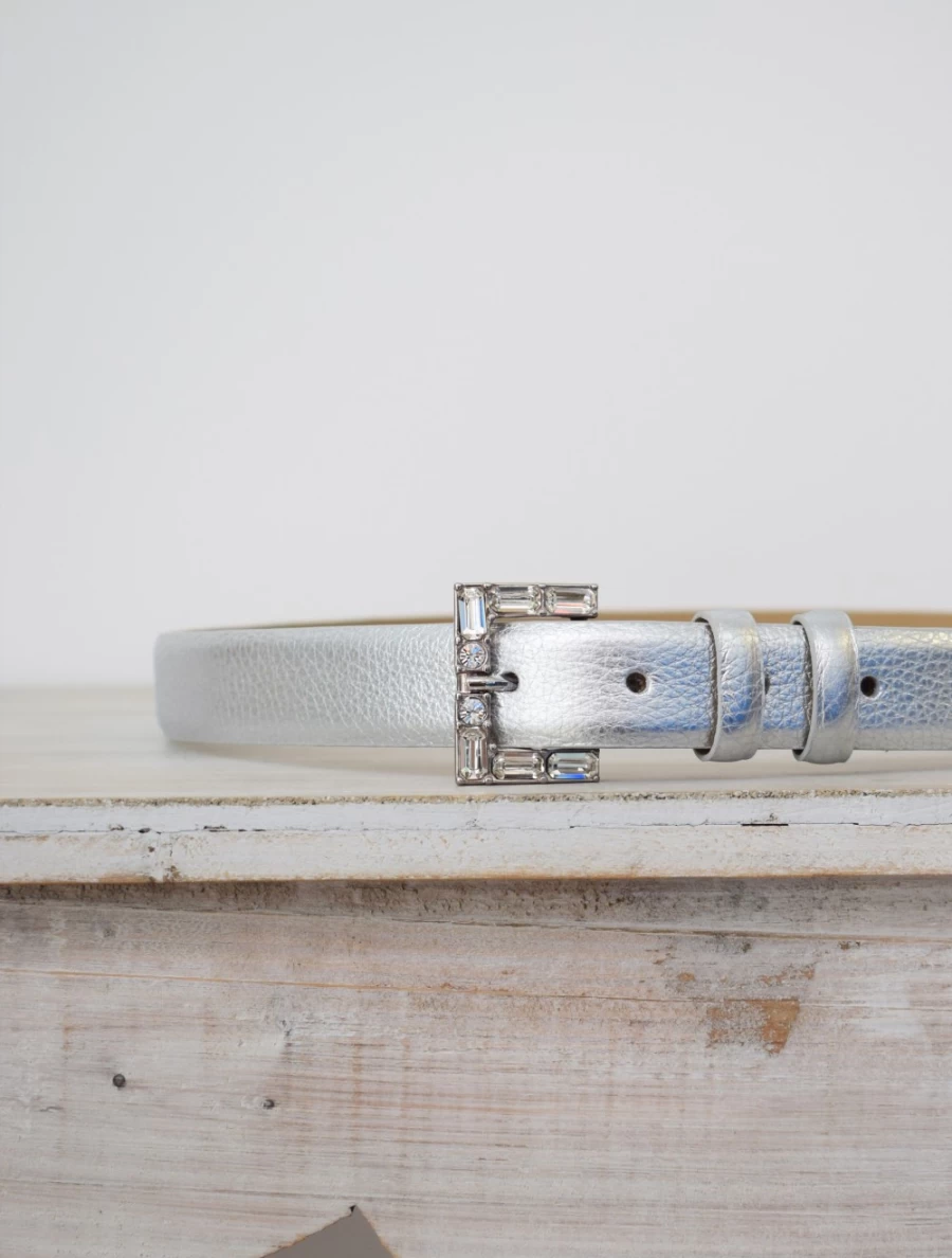 Abro Women's Medium Width Shimmer Silver Leather Belt for Stylish Outfits
