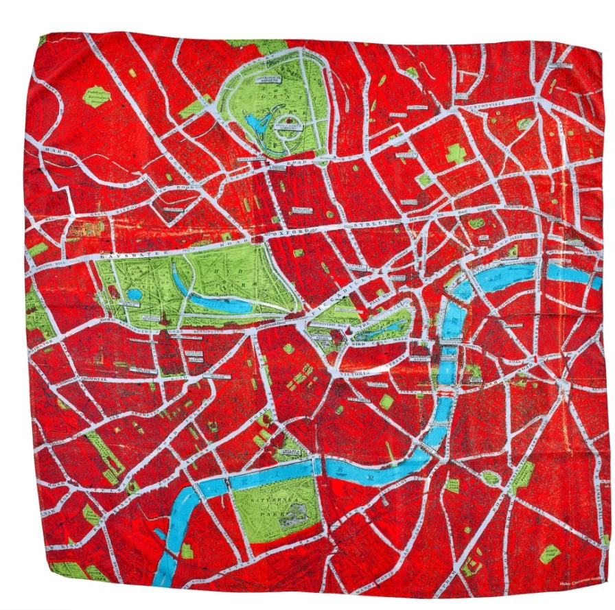 Helen Chatterton Textiles Women's London Silk Scarf - Large, Red, Elegant Fashion Accessory