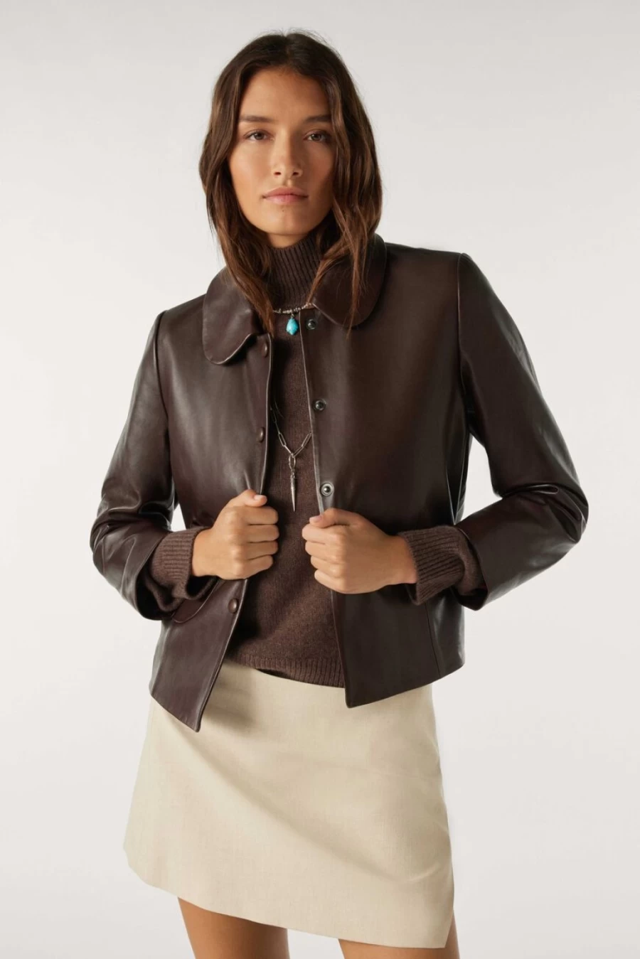 ba&sh Women's Milo Brown Leather Jacket - Stylish Marron Outerwear for Women