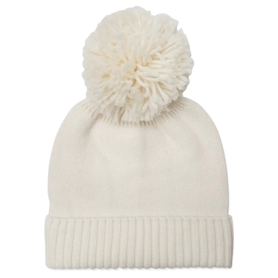 Somerville Scarves Women's Bobble Cashmere Hat - Soft Cream Winter Beanie