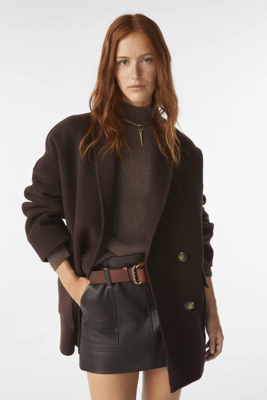 ba&sh Women's Ginta Mid-Length Coat in Chocolate Brown