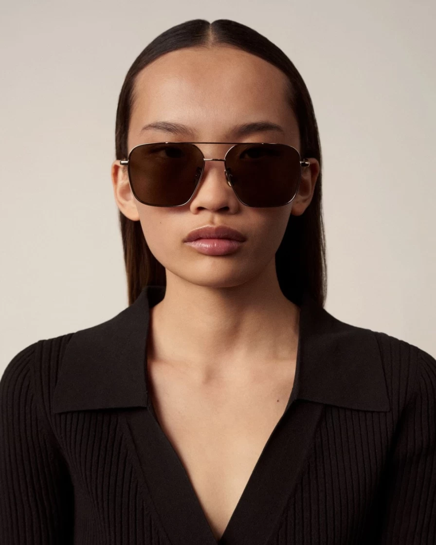 Chimi Women's Steel Aviator Sunglasses in Brown - Classic Pilot Style
