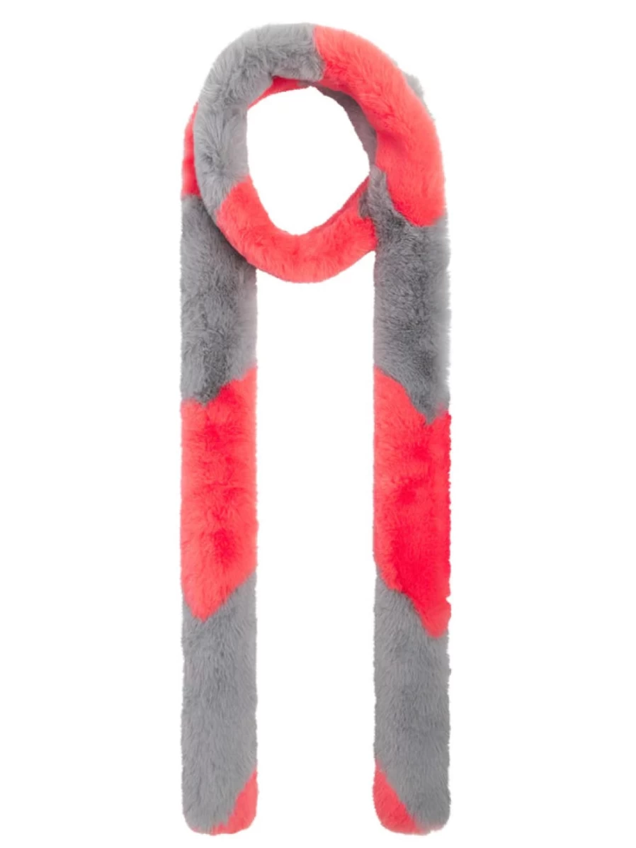 Nooki Women's Ziggy Coral and Grey Faux Fur Winter Scarf Wrap
